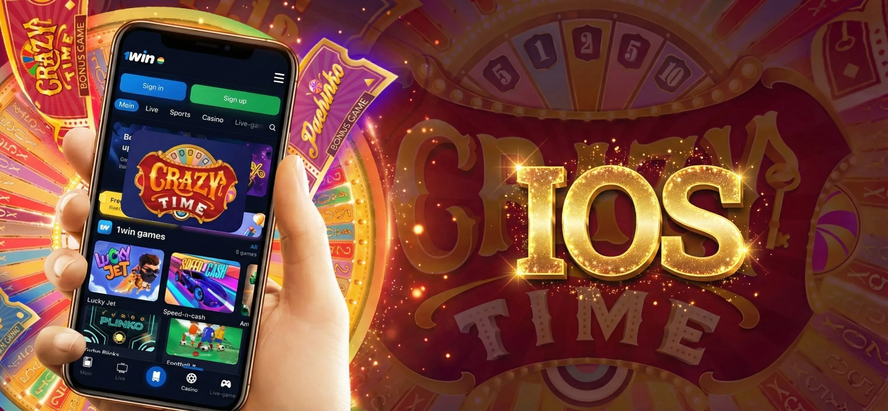 Crazy Time iOS casino app access screen for UK mobile play