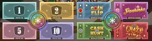 Crazy Time bet option buttons for 1, 2, 5, 10 and bonus rounds