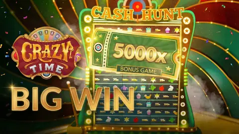 Crazy Time big win card with gold live game-show visual