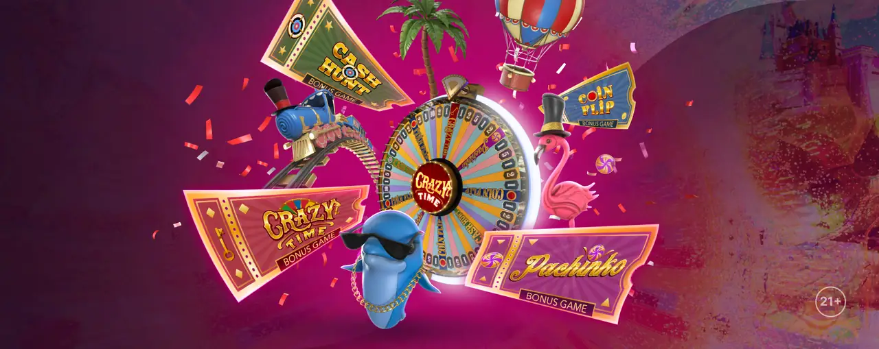Crazy Time bonus game wheel with live game show styling