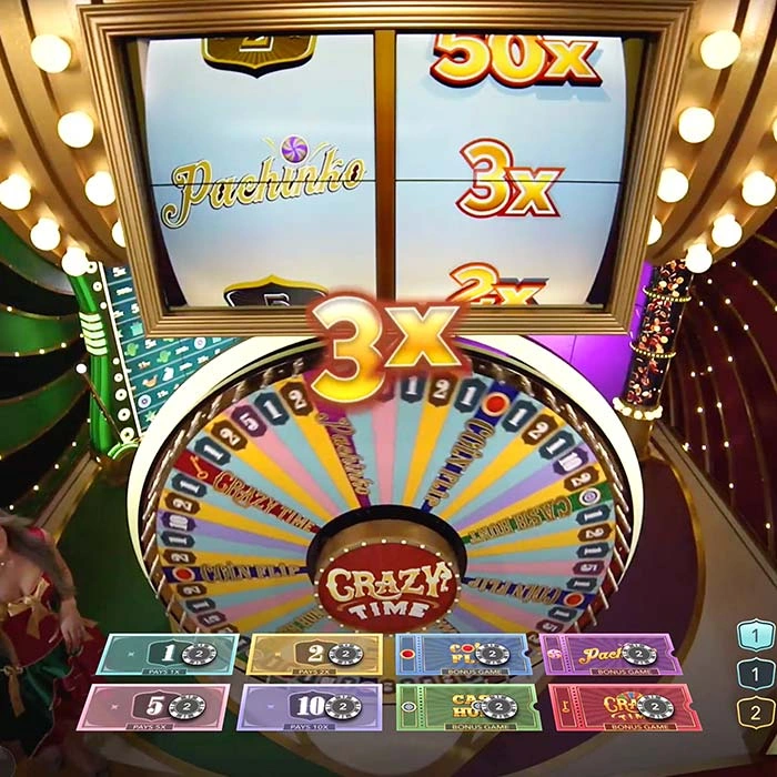 Crazy Time wheel result interface with multiplier segments