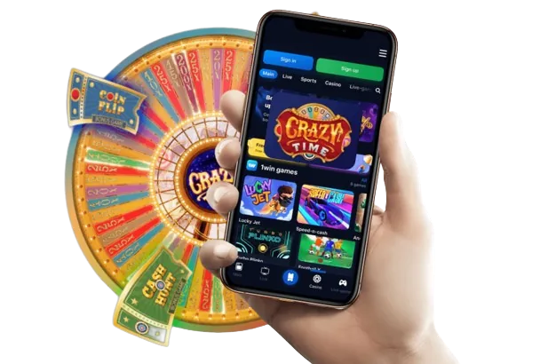 Crazy Time wheel shown on a mobile phone interface