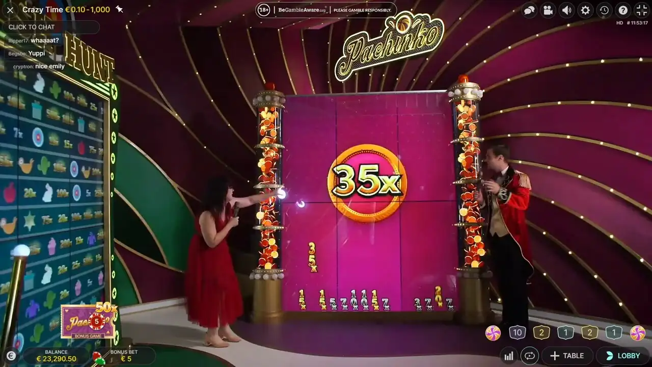 Crazy Time Pachinko bonus board with multiplier slots
