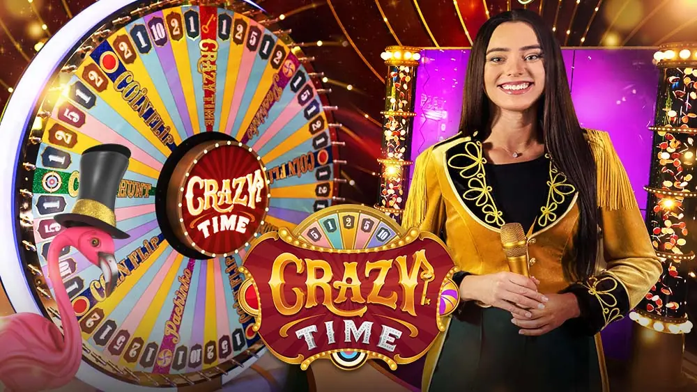 Crazy Time live studio with presenter and wheel