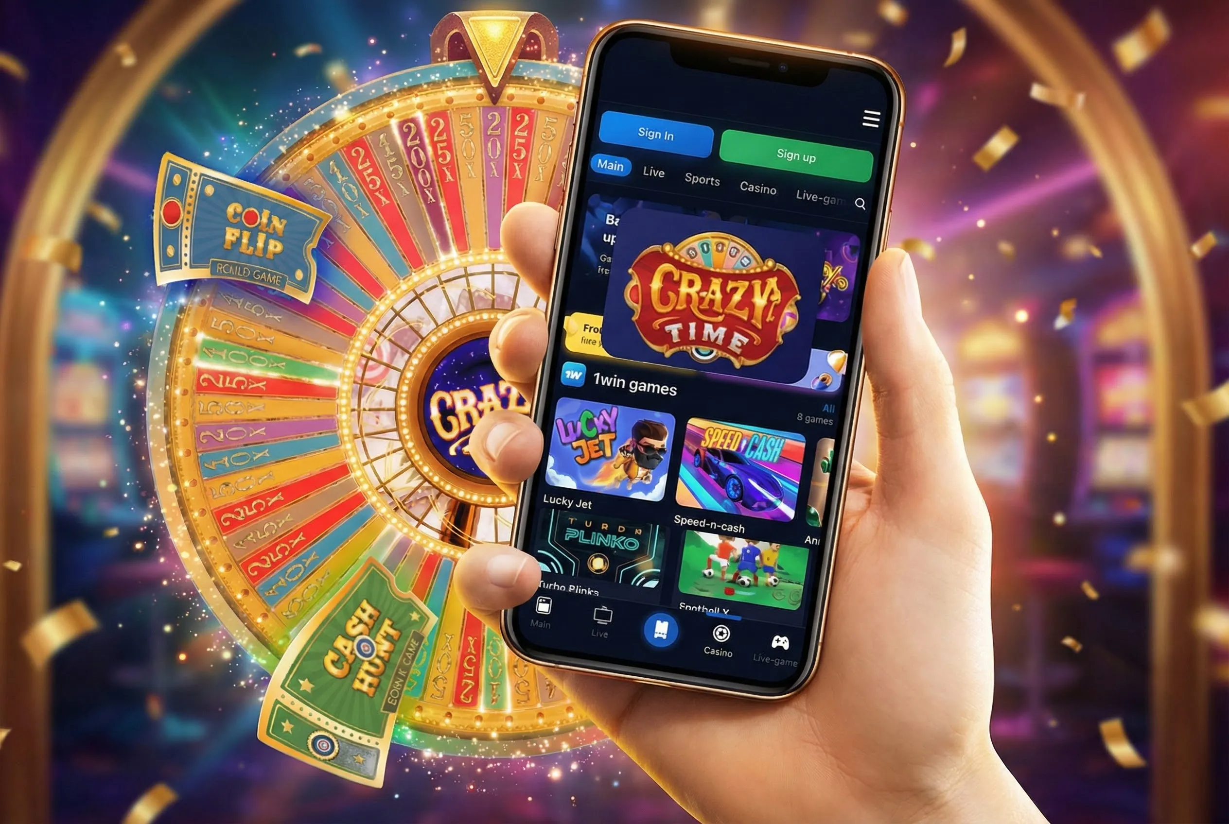 Crazy Time access screen showing app and live game entry